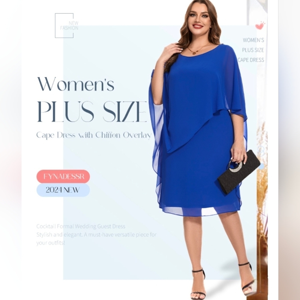 Women's Plus Size Blue Cape Dress #1179 NWOT